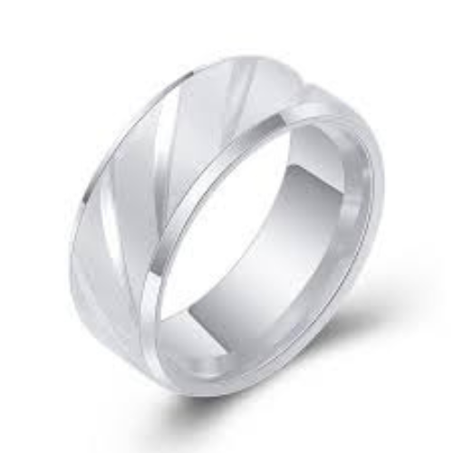 Diagonal Striped Matt Stainless Steel Ring