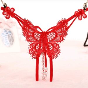 Sarita-Inc - Red Lace Embroidered Pearl G-String