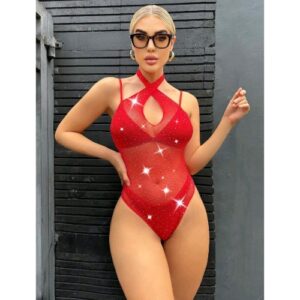 Sarita-Inc - Red Rhinestone Mesh Teddy