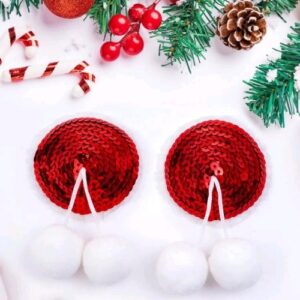 Sarita-Inc - Red Sequin Nipple Pasties with Pom Poms