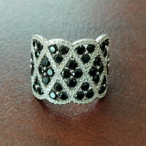 Black and Clear CZ Sterling Silver Ring (Size O)