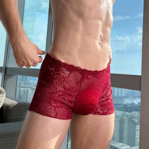 Burgundy Lace Gents Boxers - Side - Sarita-Inc Sarita-Inc - Burgundy Lace Gents Boxers - Side