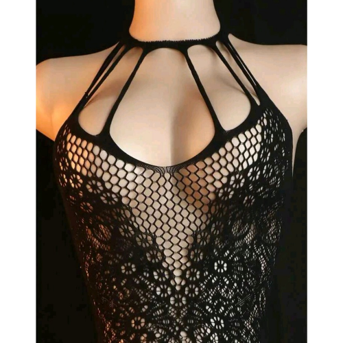 Crotch Less Halter Neck Body Stocking with Detailed Bodice - Top Close Up - Sarita-Inc Sarita-Inc - Crotch Less Halter Neck Body Stocking with Detailed Bodice - Top Close Up