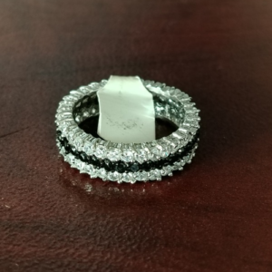 Double Clear CZ with Black CZ Detail Sterling Silver Ring (P)