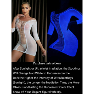 Fishnet Cut Out Front and Back Body Stocking Dress (Glowing Blue)