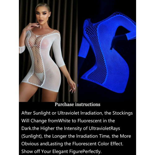Fishnet Cut Out Front and Back Body Stocking Dress Glowing Blue - Sarita-Inc Sarita-Inc - Fishnet Cut Out Front and Back Body Stocking Dress (Glowing Blue)
