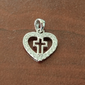 Heart Pendant with Clear CZs and Cross Detail Sterling Silver