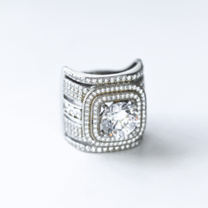 RA 135 - Sarita-Inc Sarita-Inc - RA 135 - Sterling Silver Round CZ, Double CZ Border & Multiple CZ Lines
