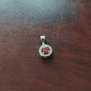 Round Red CZ with Clear CZ Border Sterling Silver Pendant