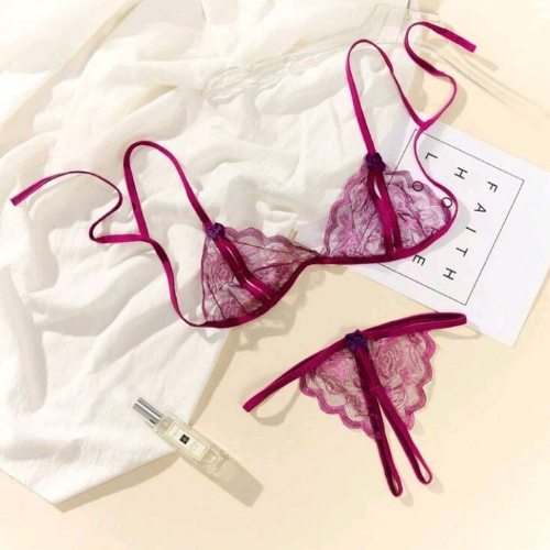 Sexy Triangular Lace set with Crotch Less Section - Front Side - Sarita-Inc Sexy Triangular Lace set with Crotch Less Section - Front Side