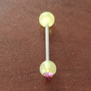 Tongue Stud Yellow Ends with Pink Detail